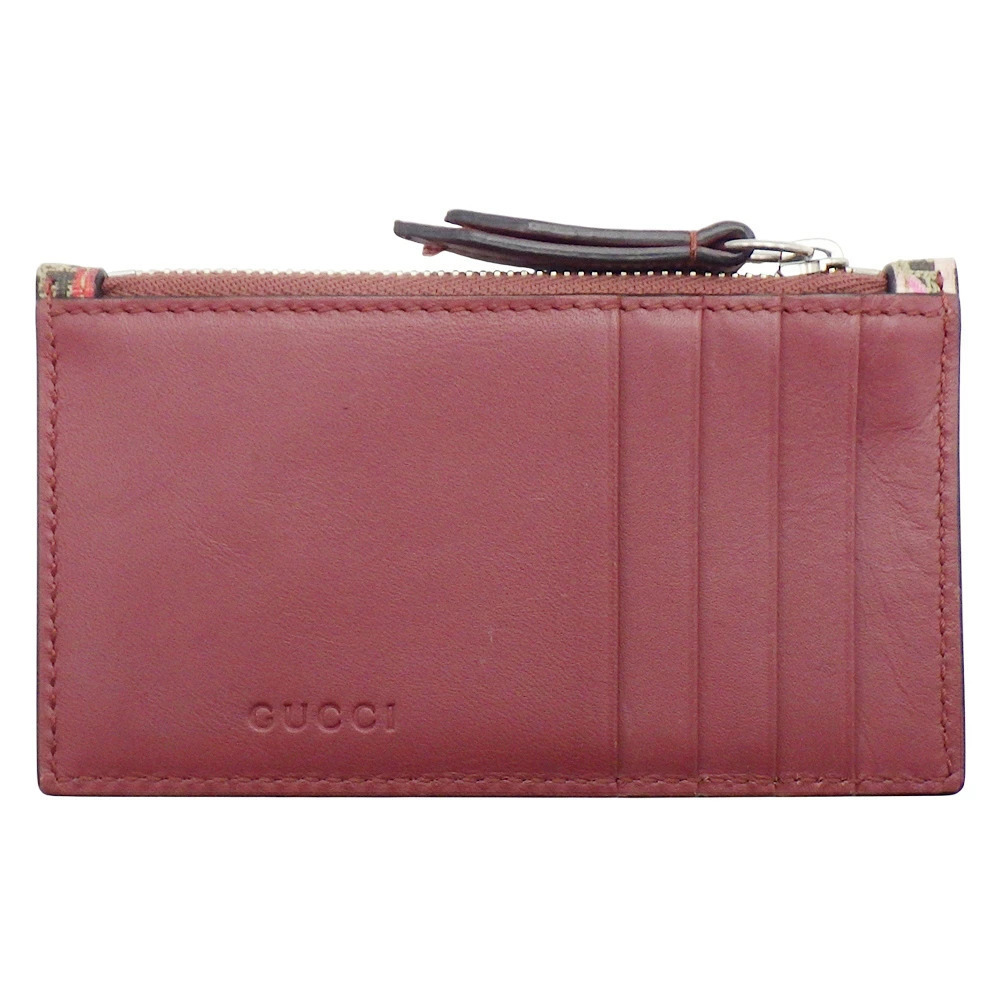 Gucci Card Case Wallet GG Blooms Floral Beige Cream x Pink Leather